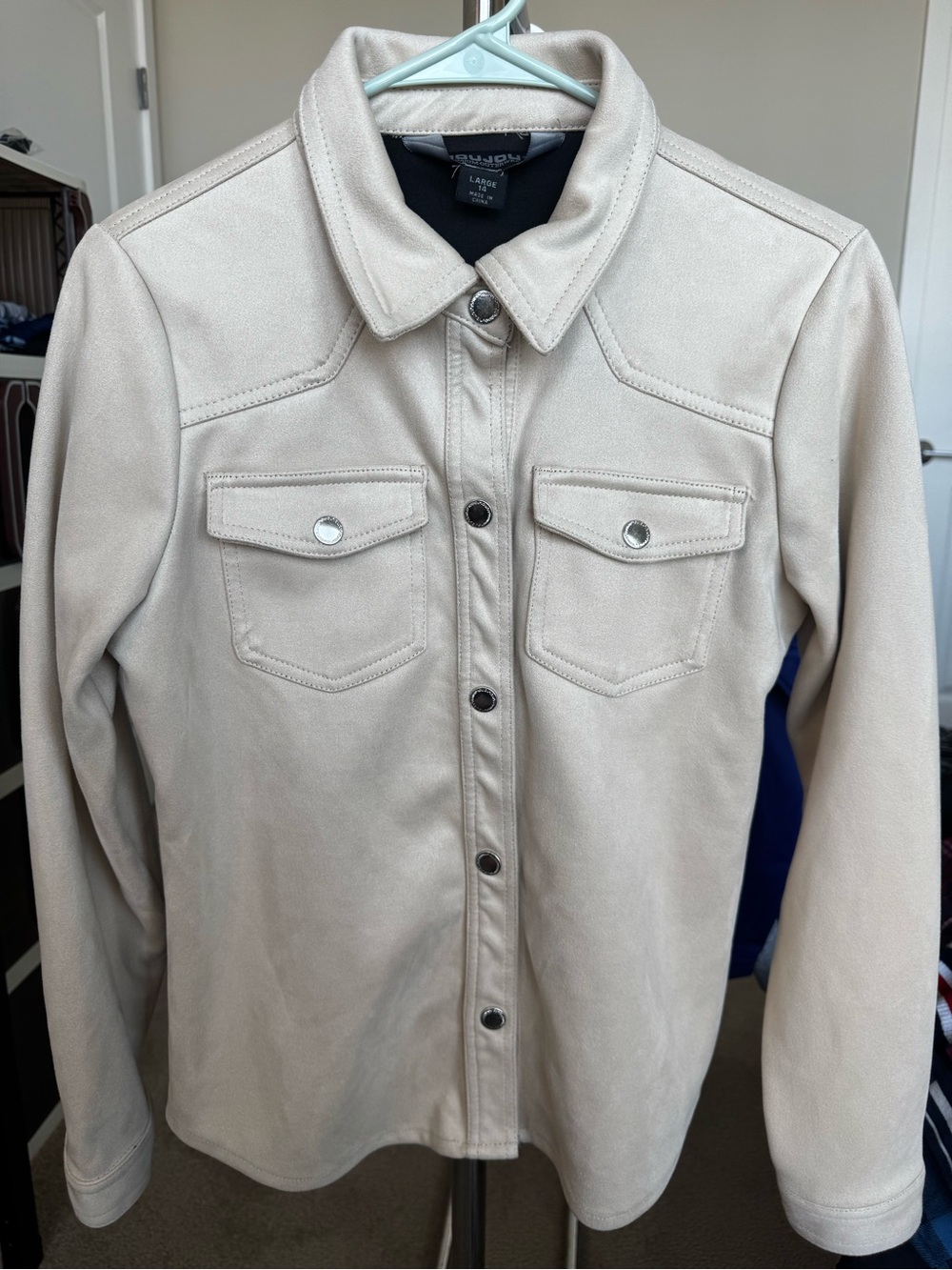 Jou Jou Beige Faux Suede Button-Front Jean Jacket